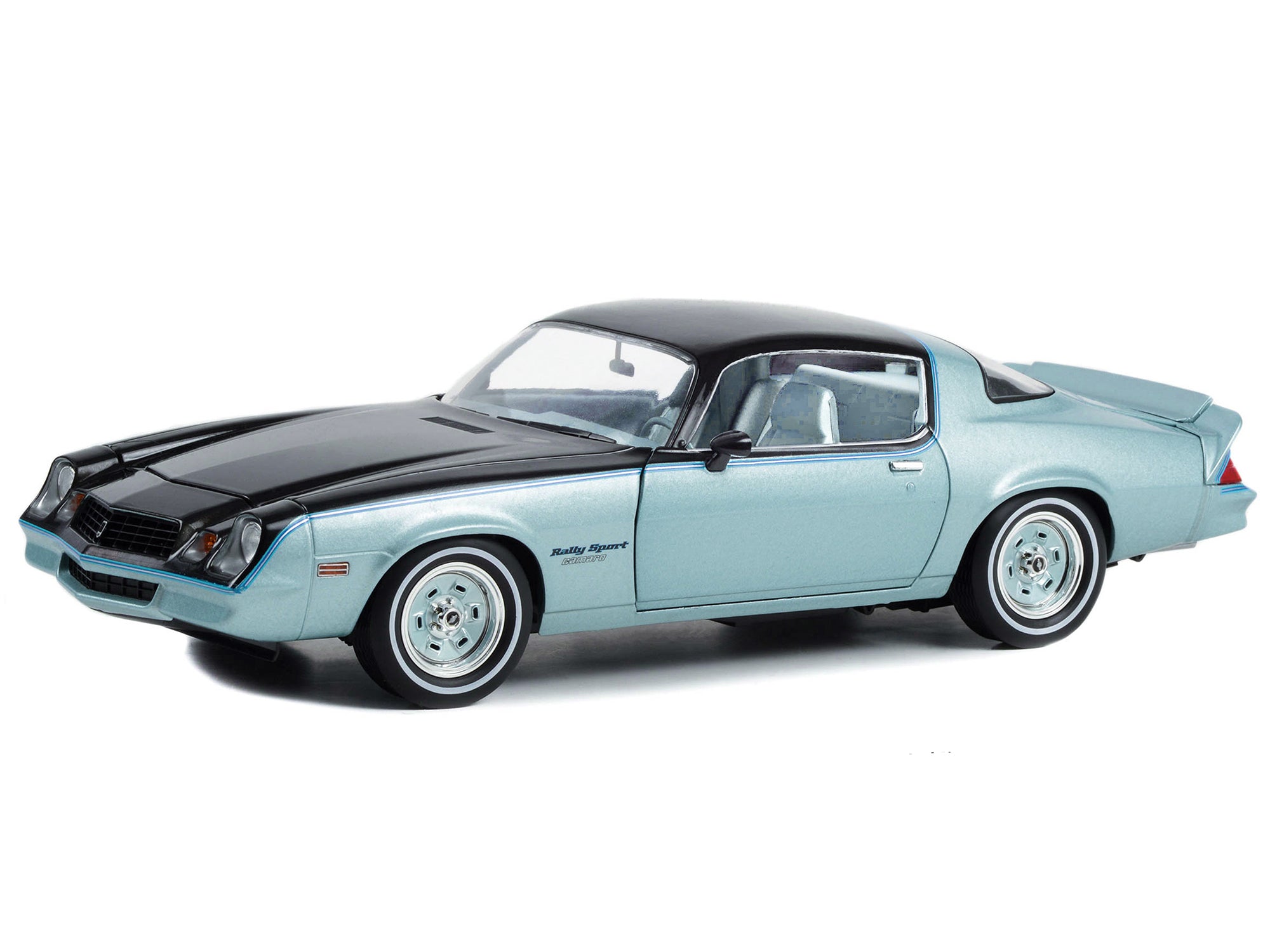 1978 Chevrolet Camaro Rally Sport Light Blue Metallic and Black with Blue Interior 1/18 Diecast Model Car by Greenlight