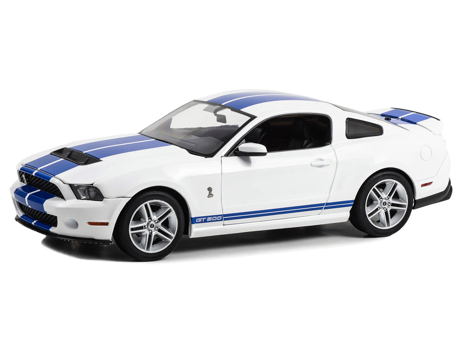 2011 Shelby GT500 Performance White with Grabber Blue Stripes 1/18 Diecast Model Car by Greenlight