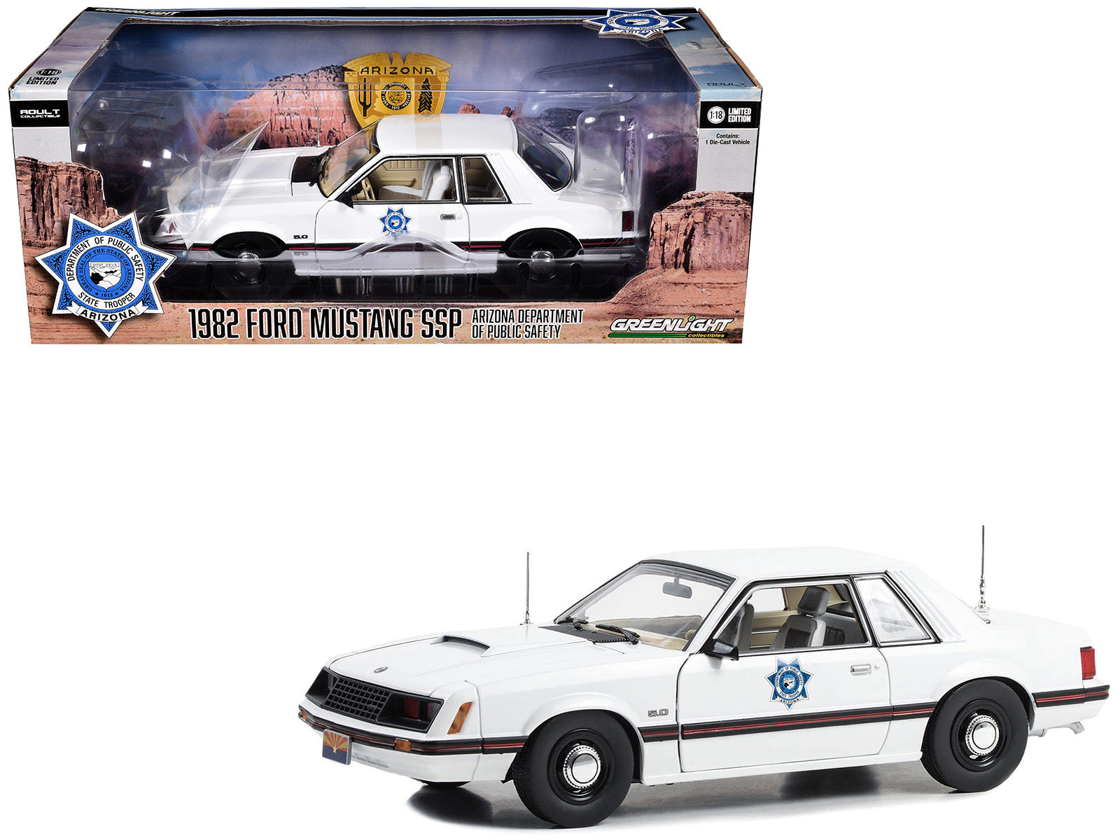 1982 Ford Mustang SSP White "Arizona Department of Public Safety" 1/18 Diecast Model Car by Greenlight