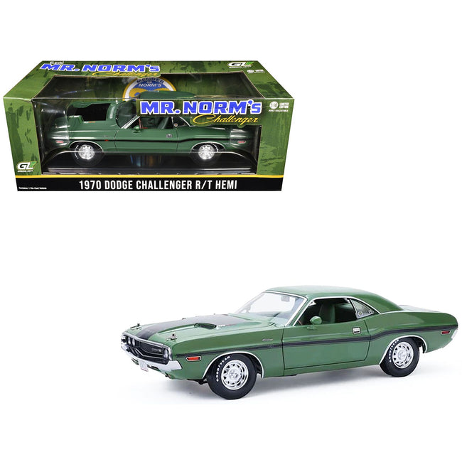 1970 Dodge Challenger R/T Hemi F8 Green with Black Stripes and Green Interior "Mr. Norm's Challenger" 1/18 Diecast Model Car by Greenlight