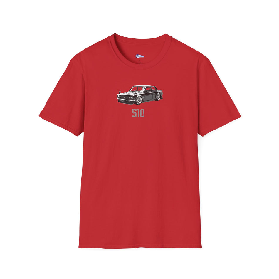 Vintage Sketch Art 1973 Black Datsun 510 T-Shirt, JDM Retro Car Tee, Classic with model designation