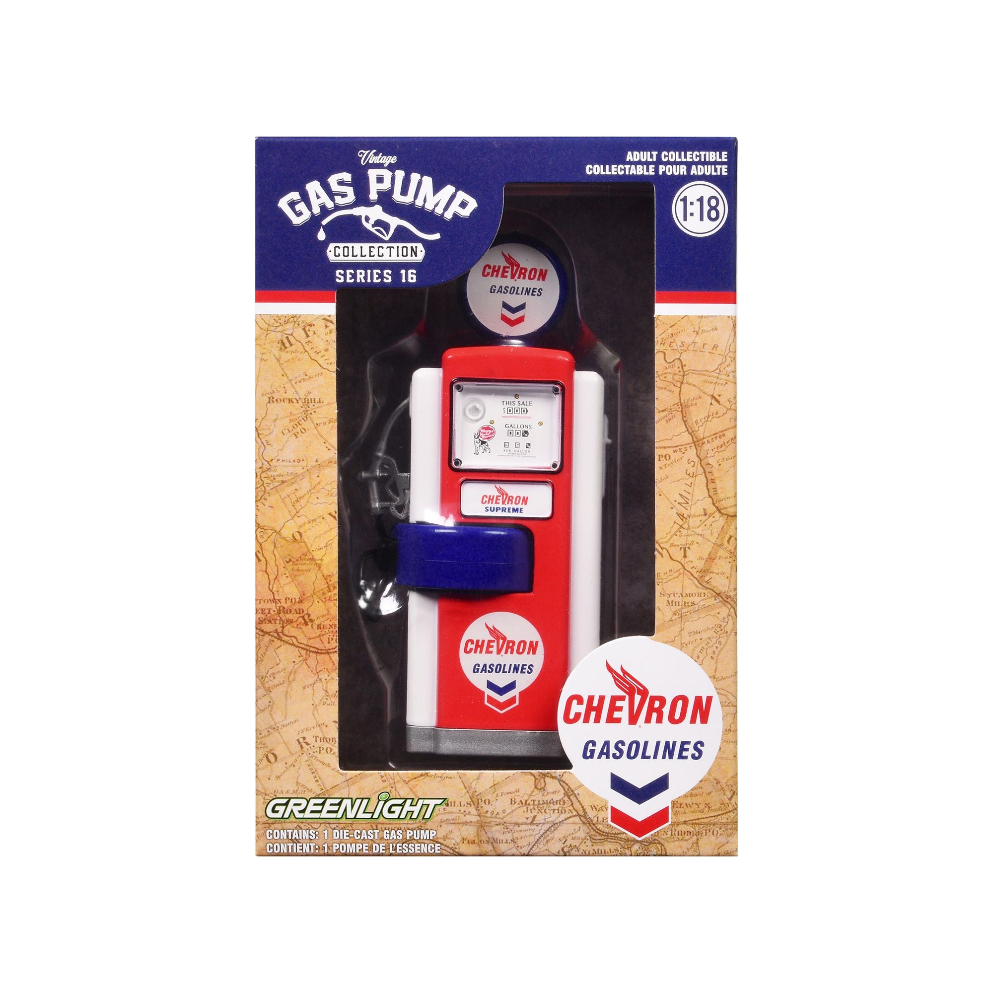 1948 Wayne 100-A Gas Pump "Chevron" Red and White "Vintage Gas Pumps" Series 16 1/18 Diecast Replica by Greenlight