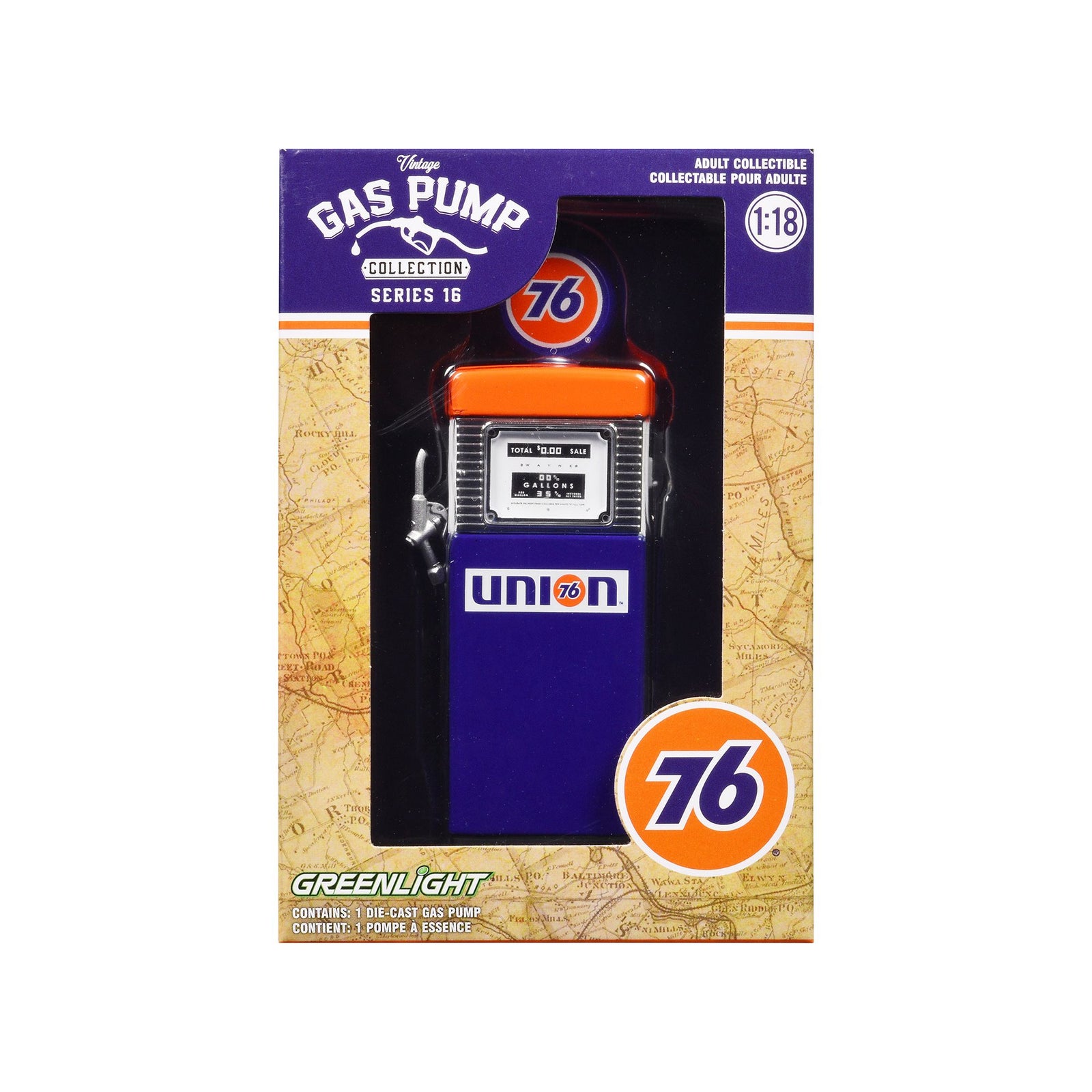1951 Wayne 505 Gas Pump "Union 76" Blue and Orange "Vintage Gas Pumps" Series 16 1/18 Diecast Replica by Greenlight
