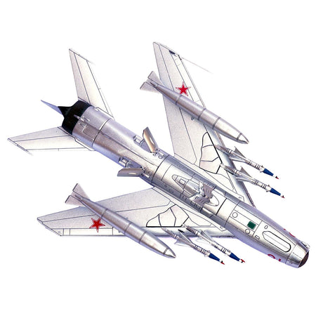 Vintage silver fighter jet with missiles