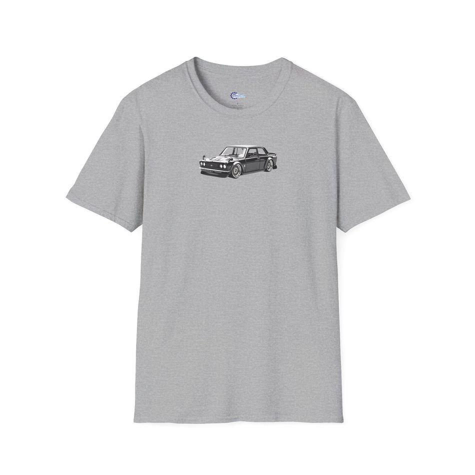 Vintage Car Sketch Art 1973 Black Datsun 510 T-Shirt, JDM Retro Car Tee, Classic