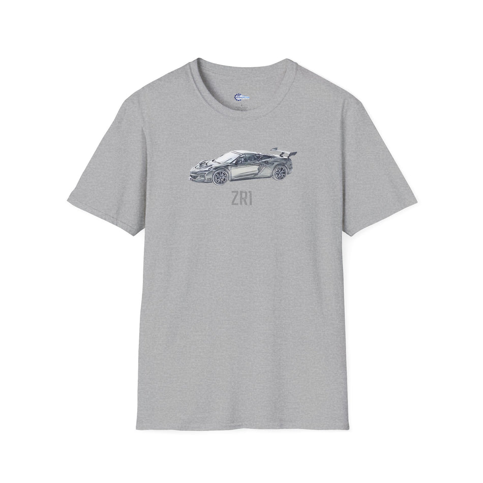 Chevrolet Corvette C8 ZR1 T-Shirt - American Muscle, Black with Blue Stripes and with model designation