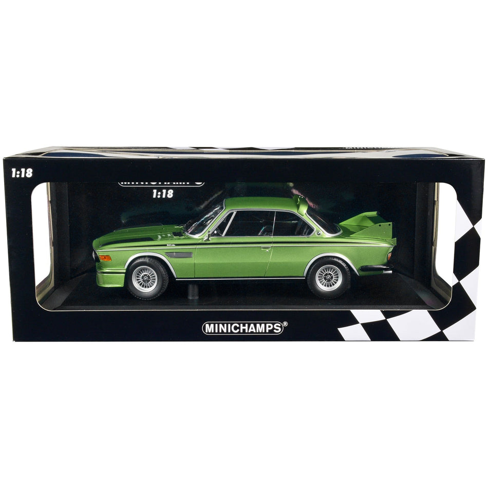 1973 BMW 3.0 CSL Green Metallic with Black Stripes Limited Edition to 450 pieces Worldwide 1/18 Diecast Model Car by Minichamps