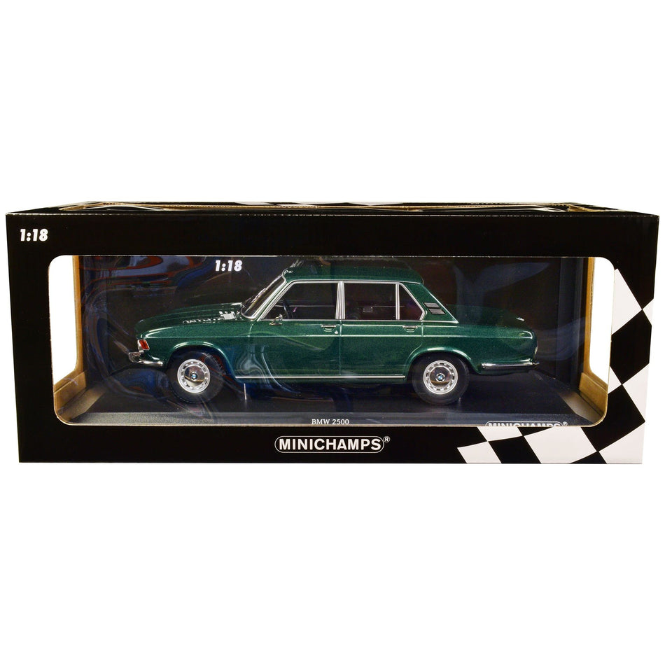 1968 BMW 2500 Green Metallic Limited Edition to 504 pieces Worldwide 1/18 Diecast Model Car by Minichamps