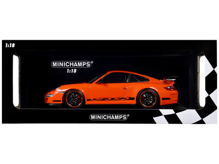 2007 Porsche 911 GT3 RS Orange with Black Stripes 1/18 Diecast Model Car by Minichamps