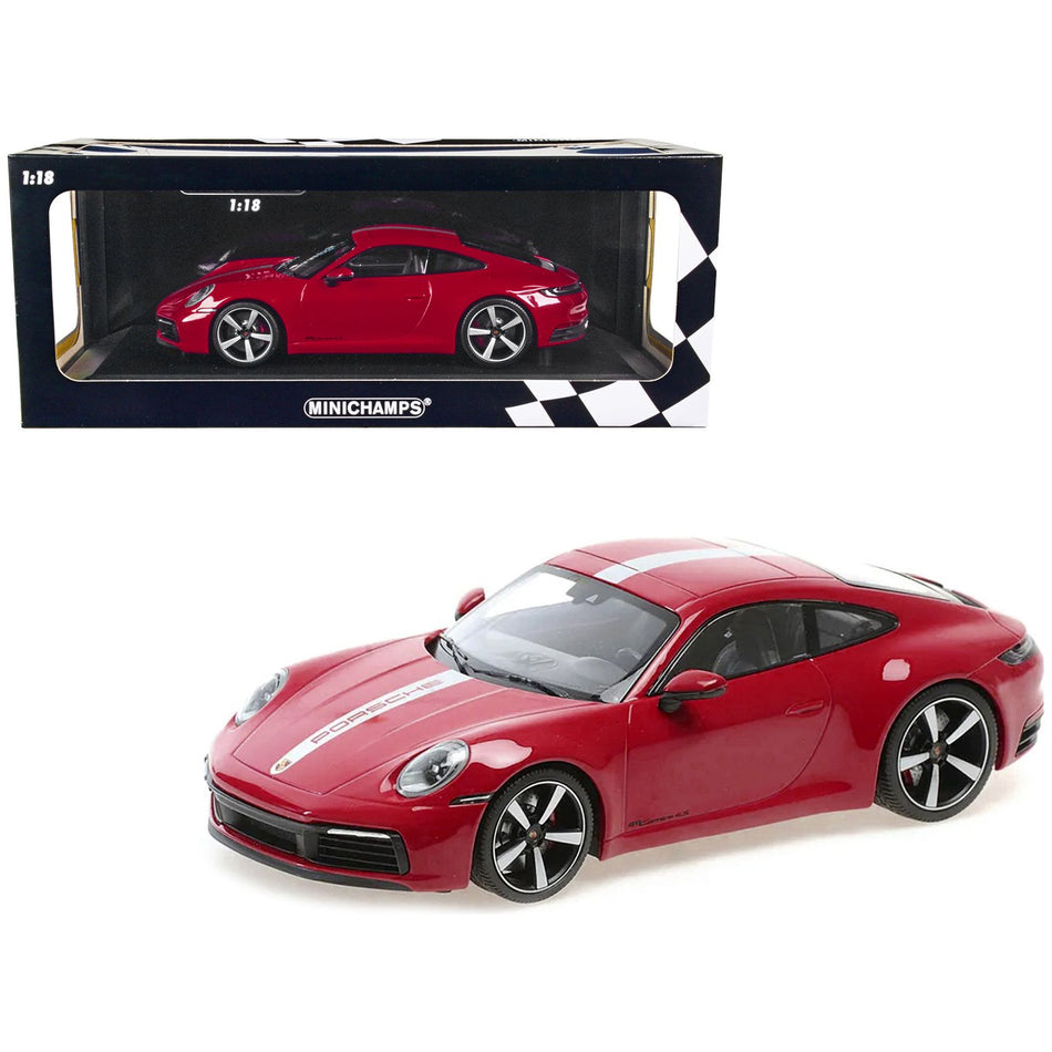 2019 Porsche 911 Carrera 4S Carmine Red with Silver Stripe Limited Edition to 600 pieces Worldwide 1/18 Diecast Model Car by Minichamps