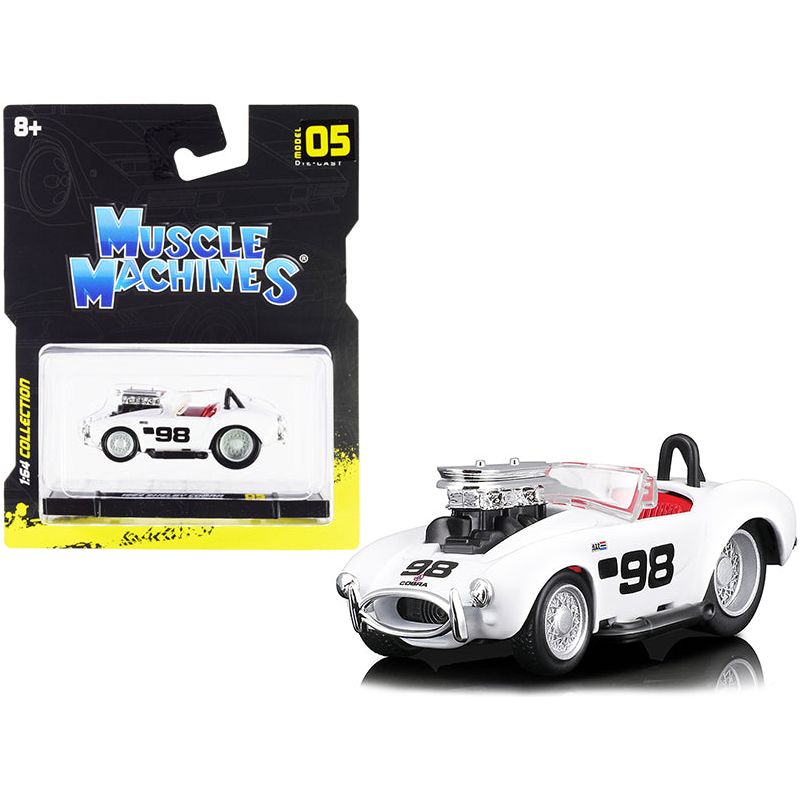 1964 Shelby Cobra #98 White with Red Interior 1/64 Diecast Model Car by Muscle Machines