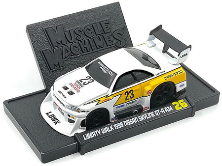 1999 Nissan Skyline GT-R R34 Super Silhouette #23 White with Graphics "Liberty Walk" 1/64 Diecast Model Car by Muscle Machines