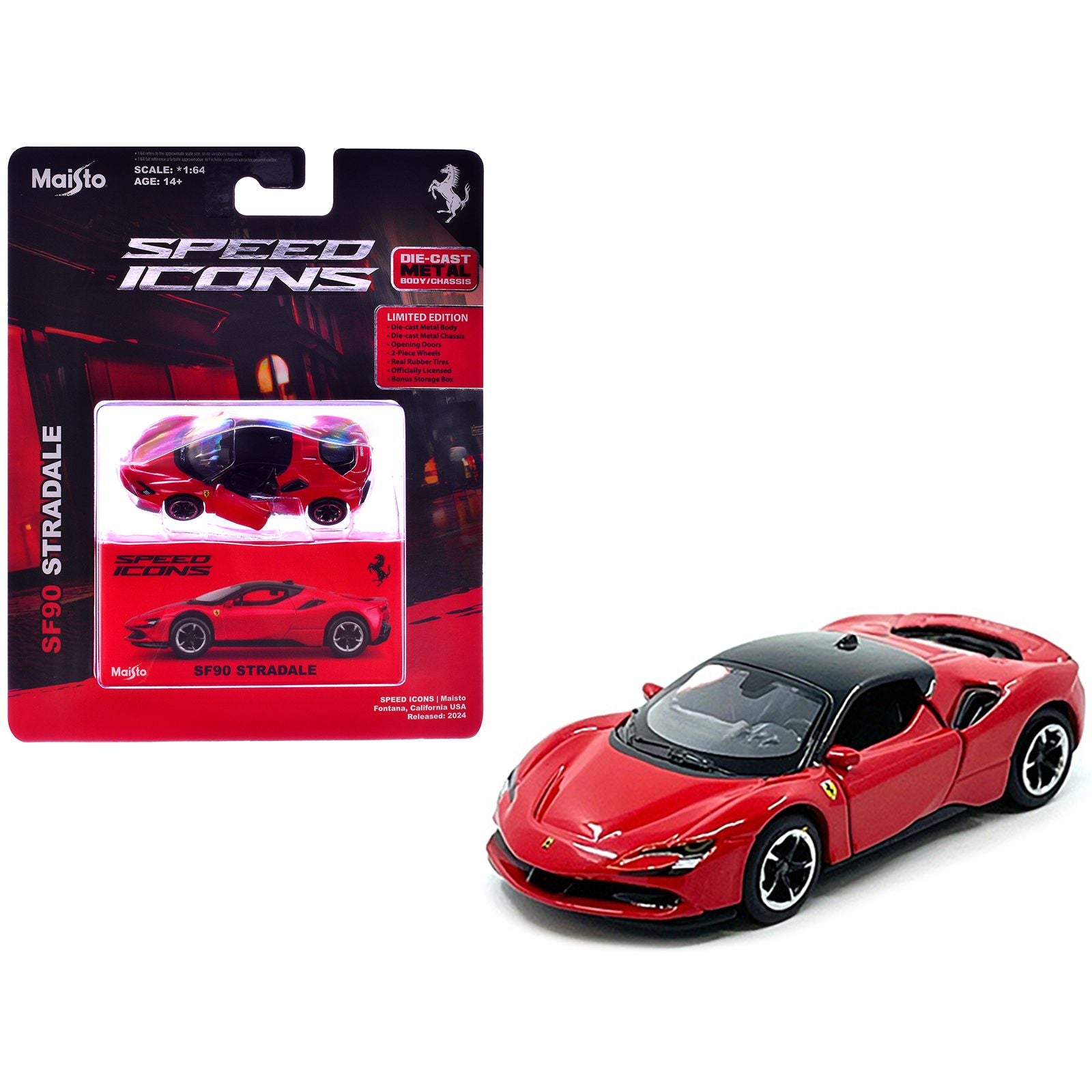 Ferrari SF90 Stradale Red with Black Top "Speed Icons" Series 1/64 Diecast Model Car by Maisto
