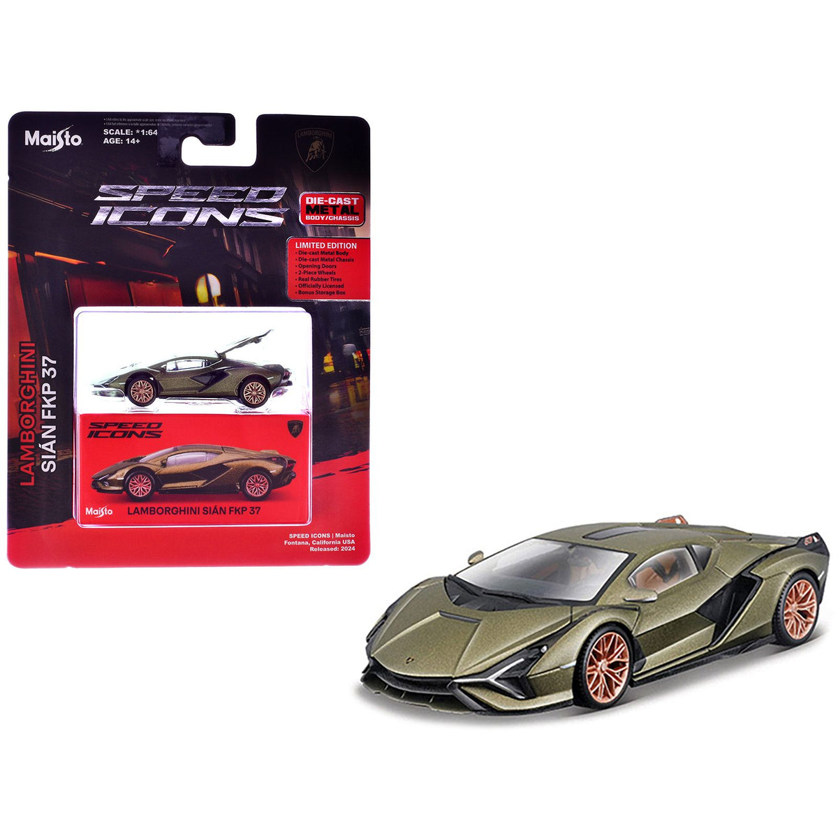 Lamborghini Sian FKP 37 Green Metallic "Speed Icons" Series 1/64 Diecast Model Car by Maisto