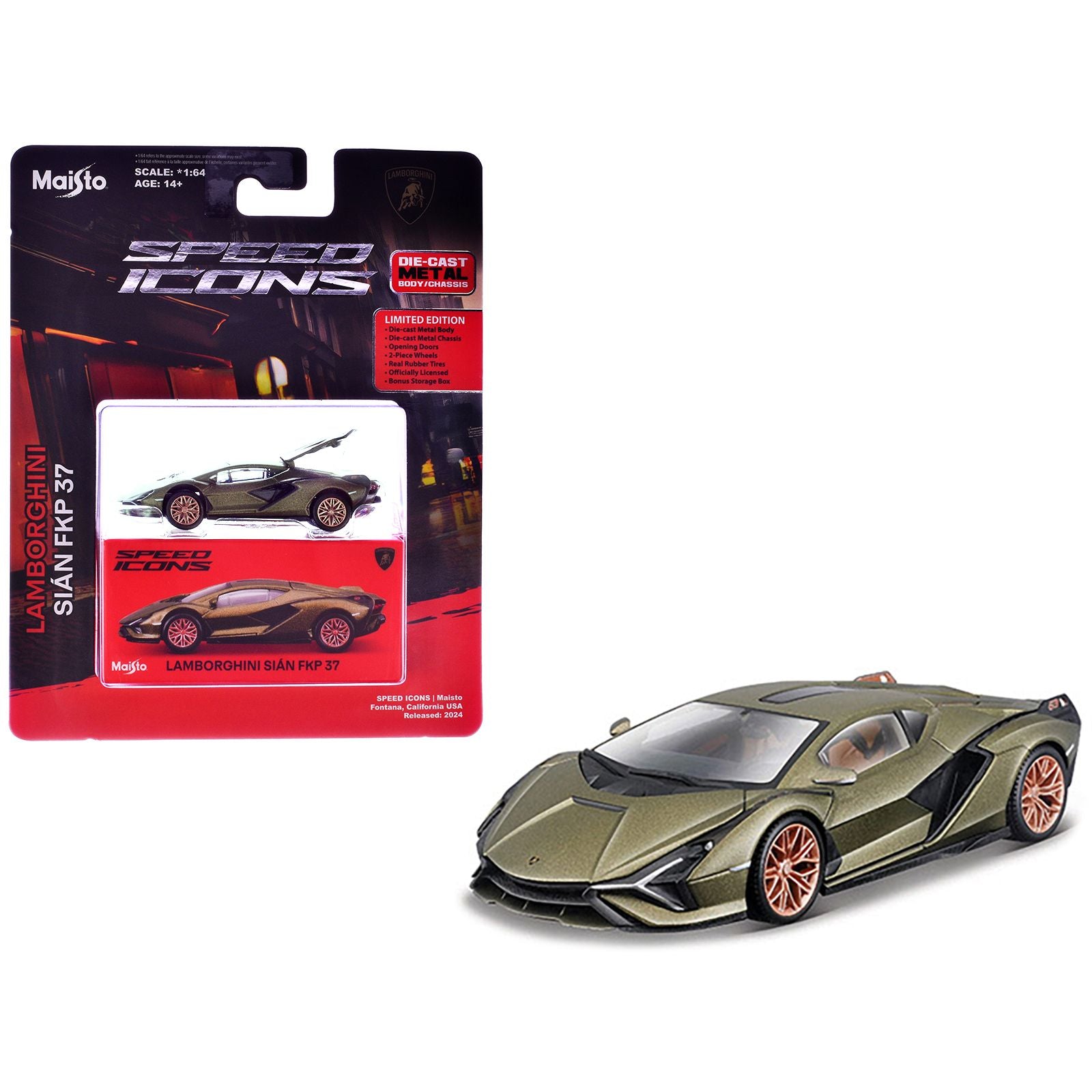 Lamborghini Sian FKP 37 Green Metallic "Speed Icons" Series 1/64 Diecast Model Car by Maisto