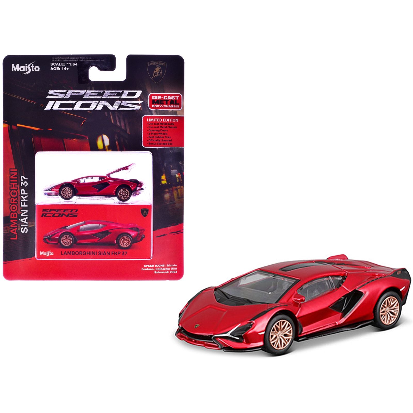 Lamborghini Sian FKP 37 Red Metallic "Speed Icons" Series 1/64 Diecast Model Car by Maisto