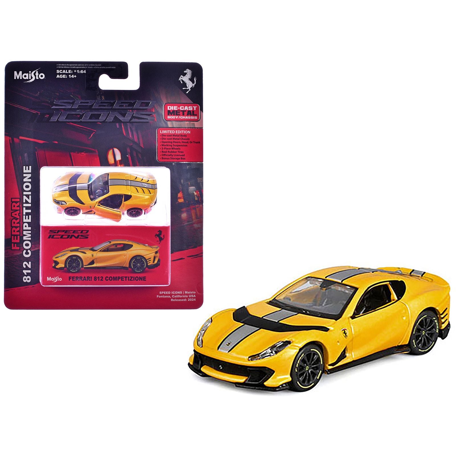 Ferrari 812 Competizione Yellow Metallic with Silver Stripe "Speed Icons" Series 1/64 Diecast Model Car by Maisto