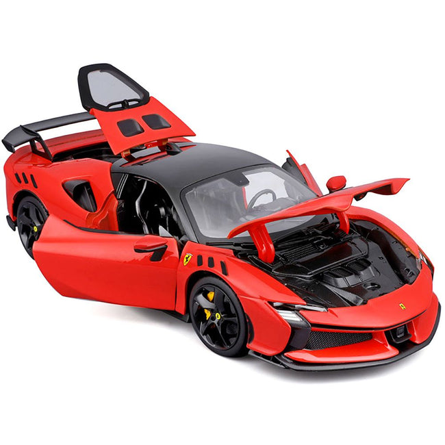 Ferrari SF90 XX Stradale Red with Black Top "Race + Play" Series 1/18 Diecast Model Car by Bburago
