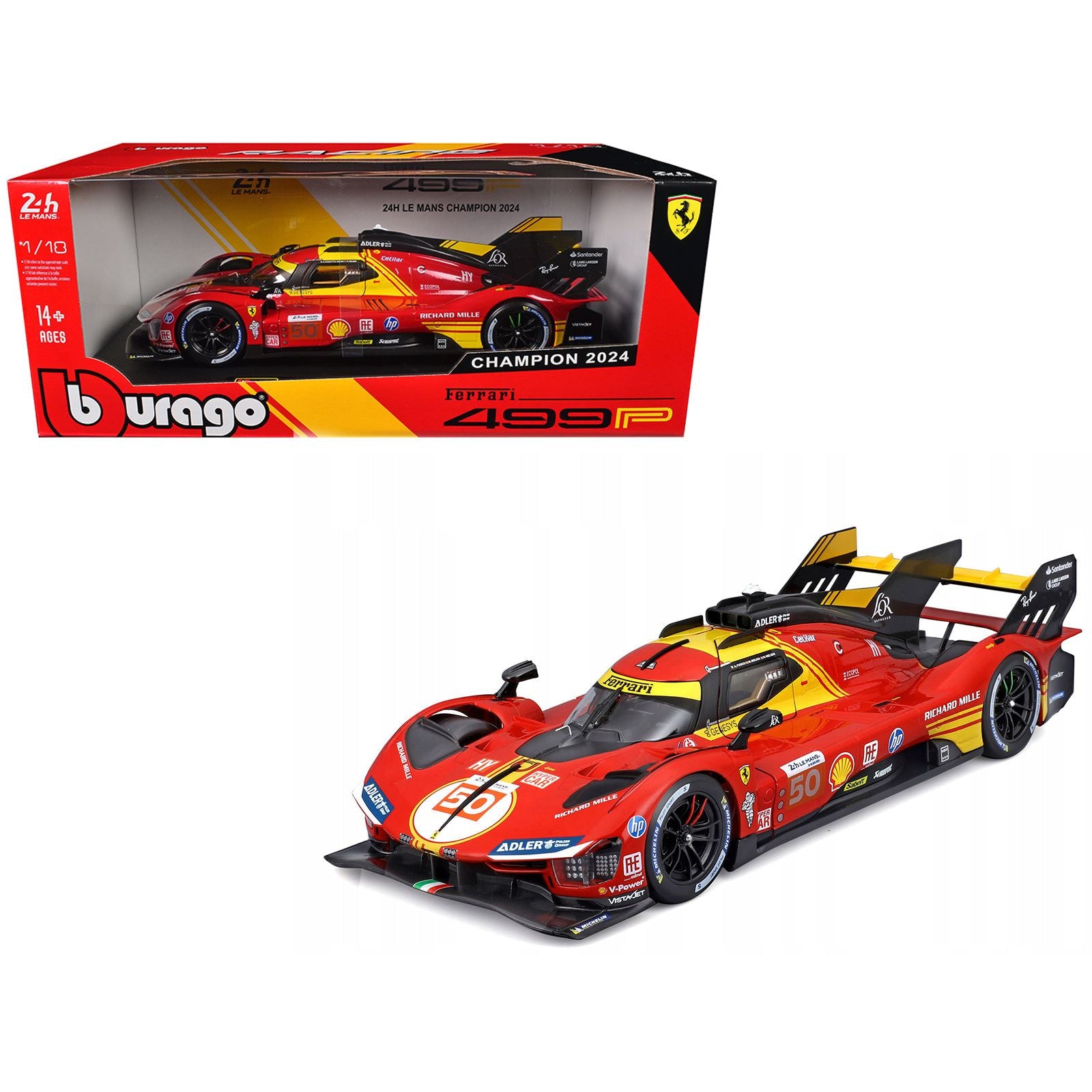 Ferrari 499P #50 Antonio Fuoco - Miguel Molina - Nicklas Nielsen "Ferrari AF Corse" Winner "24 Hours of Le Mans" (2024) "Racing" Series 1/18 Diecast Model Car by Bburago