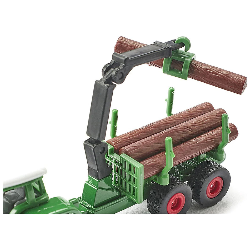 Fendt Favorit 926 Tractor and Forestry Trailer with Crane Green with Logs Diecast Model by Siku