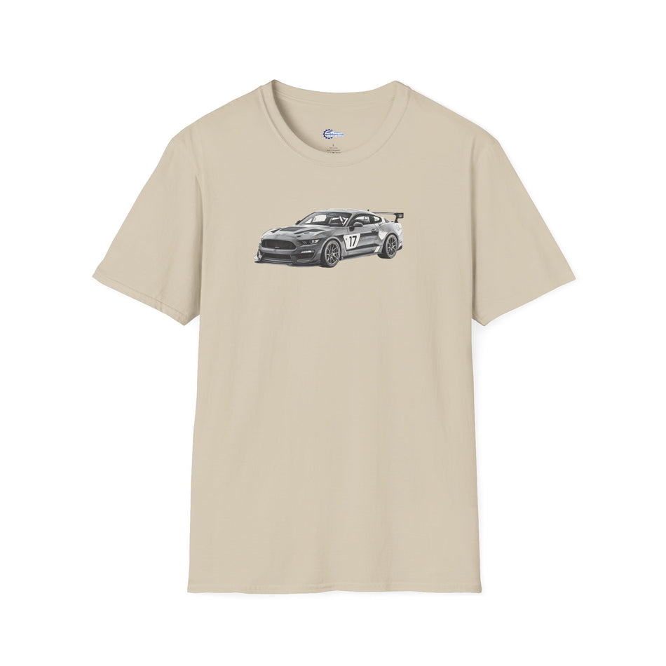 Ford Mustang GT4 Sketch Art T-Shirt with 2019 Spec Race Car Kit - American Muscle