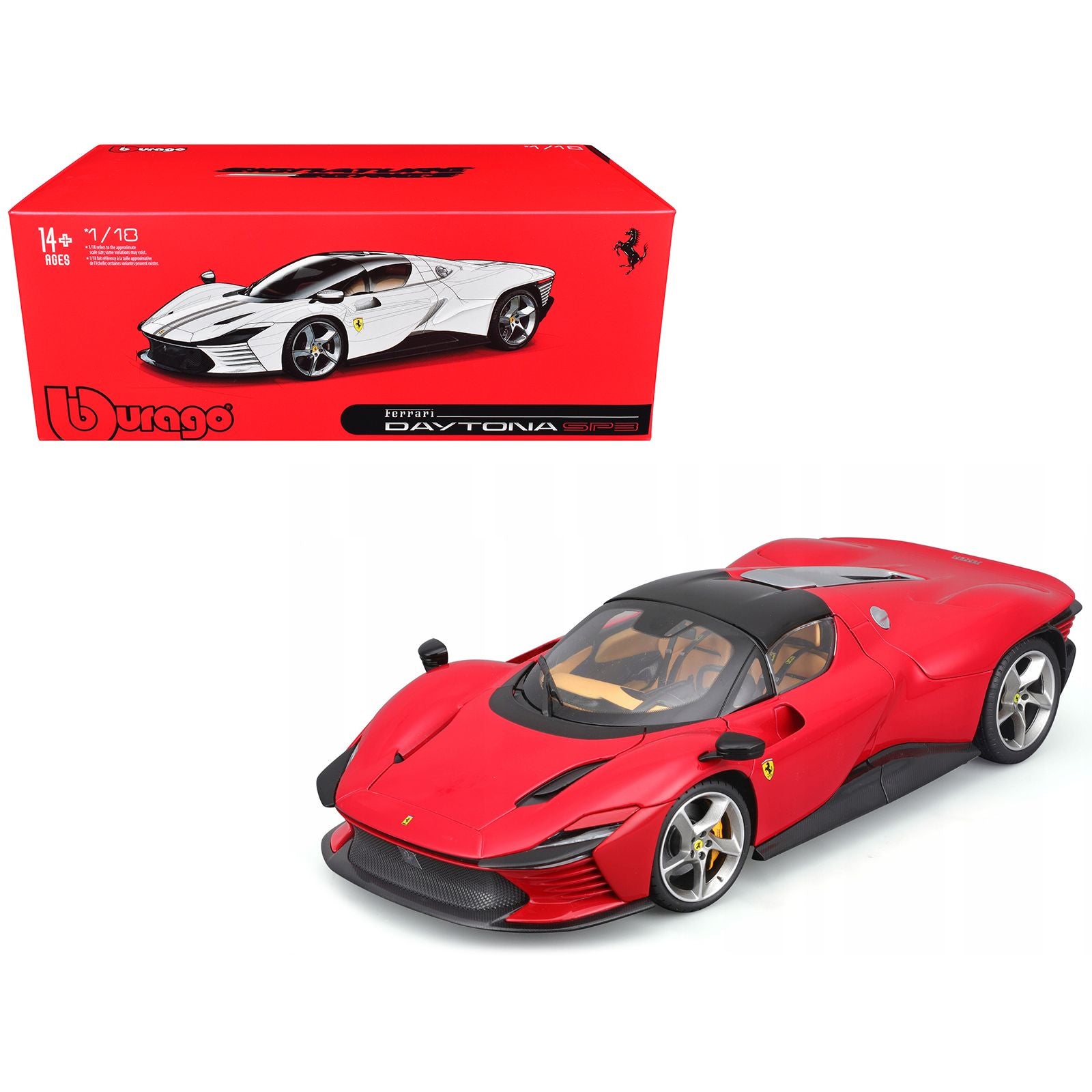 Ferrari Daytona SP3 Red with Black Top "Signature Series" 1/18 Diecast Model Car by Bburago