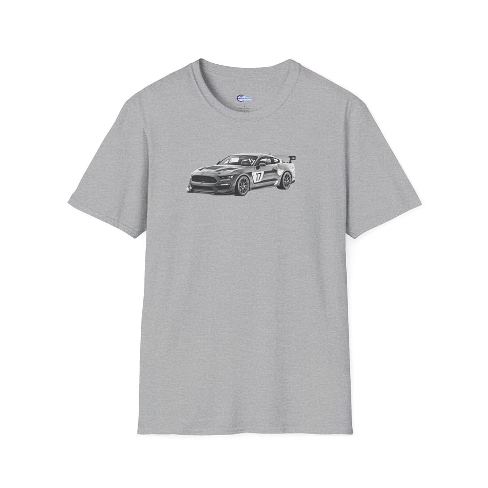 Ford Mustang GT4 Sketch Art T-Shirt with 2019 Spec Race Car Kit - American Muscle