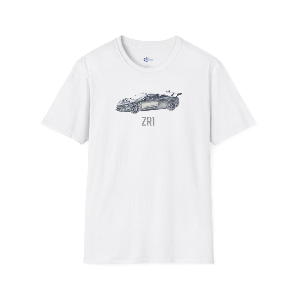 Chevrolet Corvette C8 ZR1 T-Shirt - American Muscle, Black with Blue Stripes and with model designation
