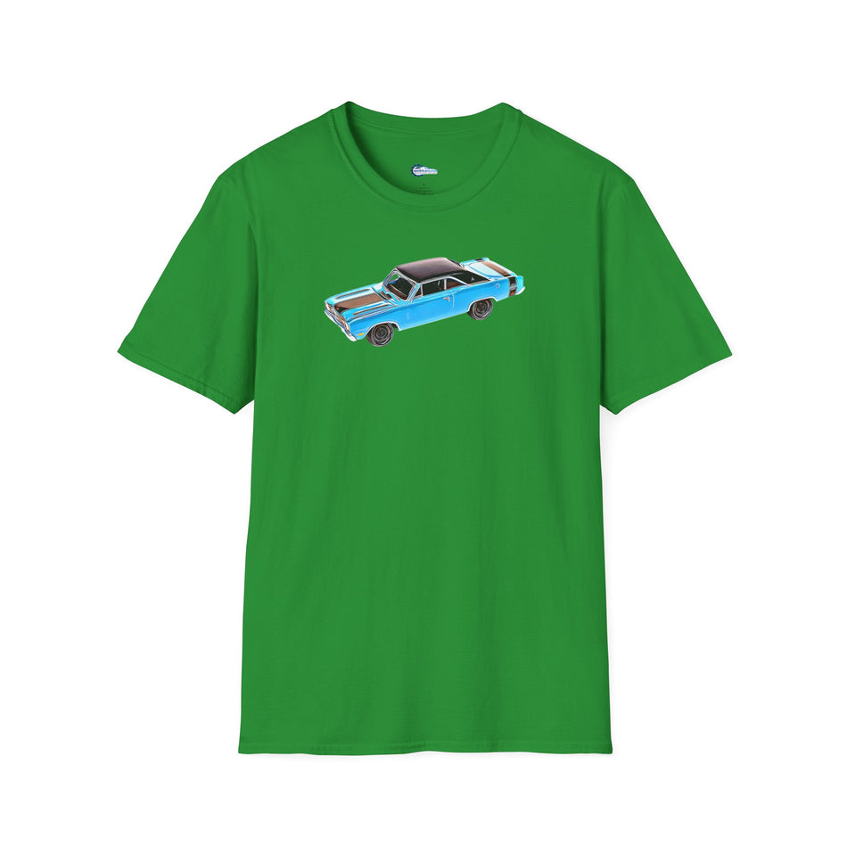 Cartoon Art 1969 Dodge Dart GTS 340 Blue with Black Top and Stripes "Goodyear Blue Streak"  Inspired T-Shirt - American Muscle