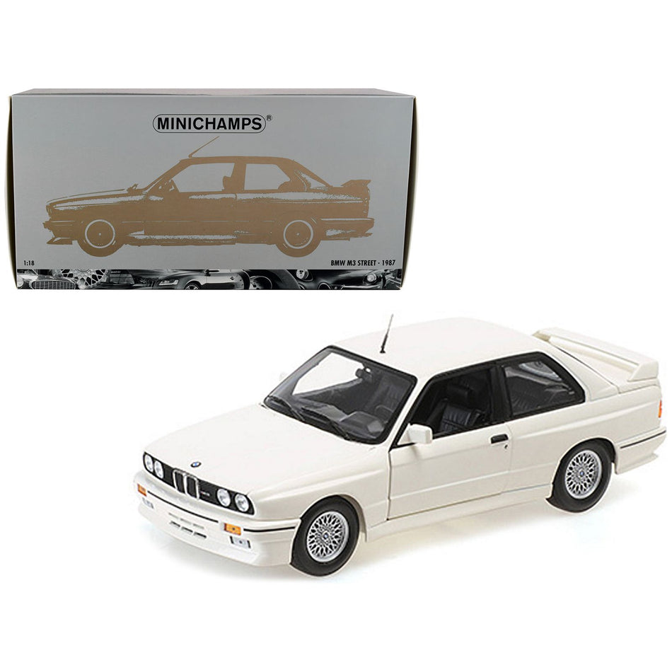 1987 BMW M3 Street White 1/18 Diecast Model Car by Minichamps