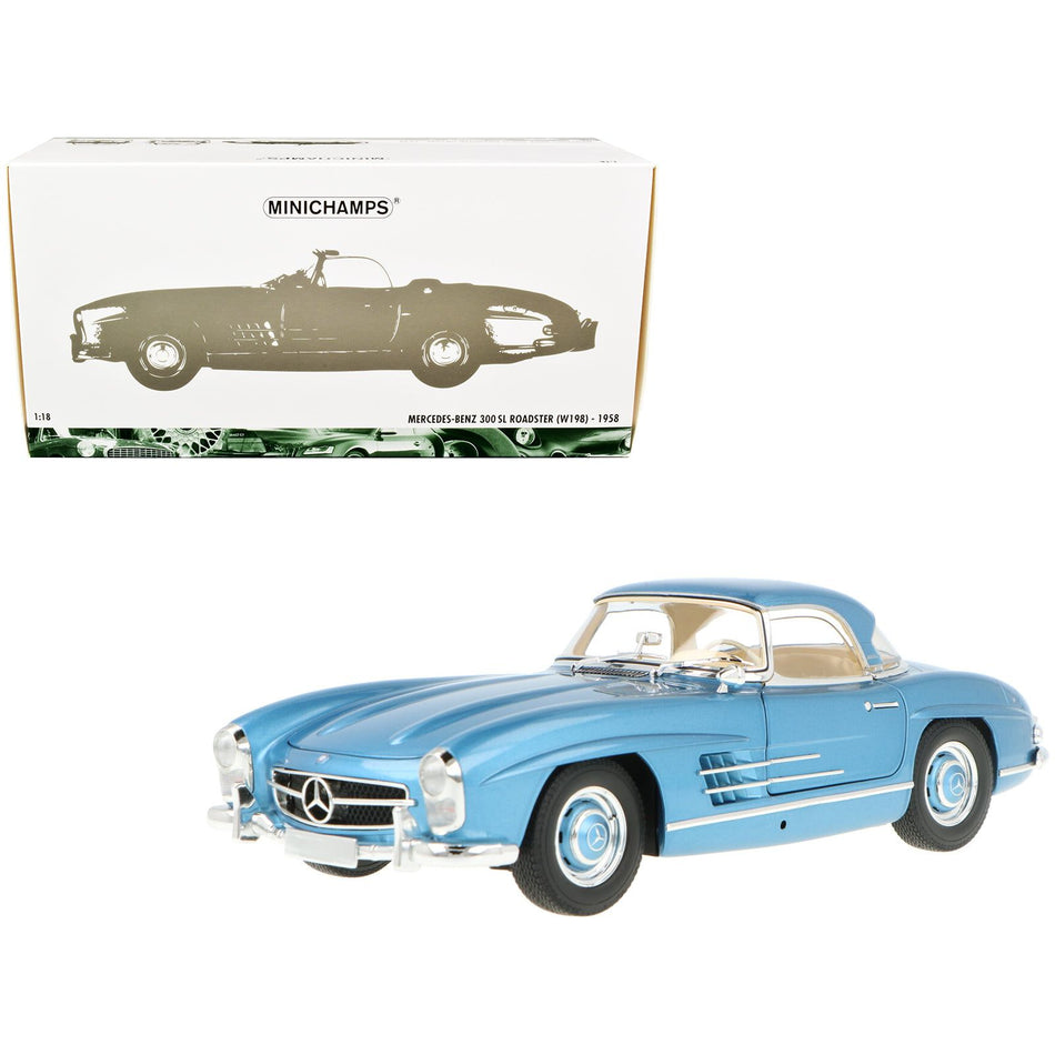 1958 Mercedes-Benz 300 SL Roadster (W198) Blue Metallic 1/18 Diecast Model Car by Minichamps