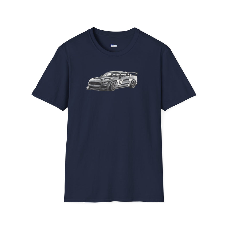 Ford Mustang GT4 Sketch Art T-Shirt with 2019 Spec Race Car Kit - American Muscle
