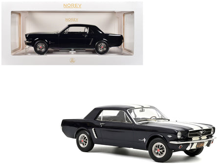 1965 Ford Mustang Hardtop Coupe Nightmist Blue Metallic with White Stripes 1/18 Diecast Model Car by Norev