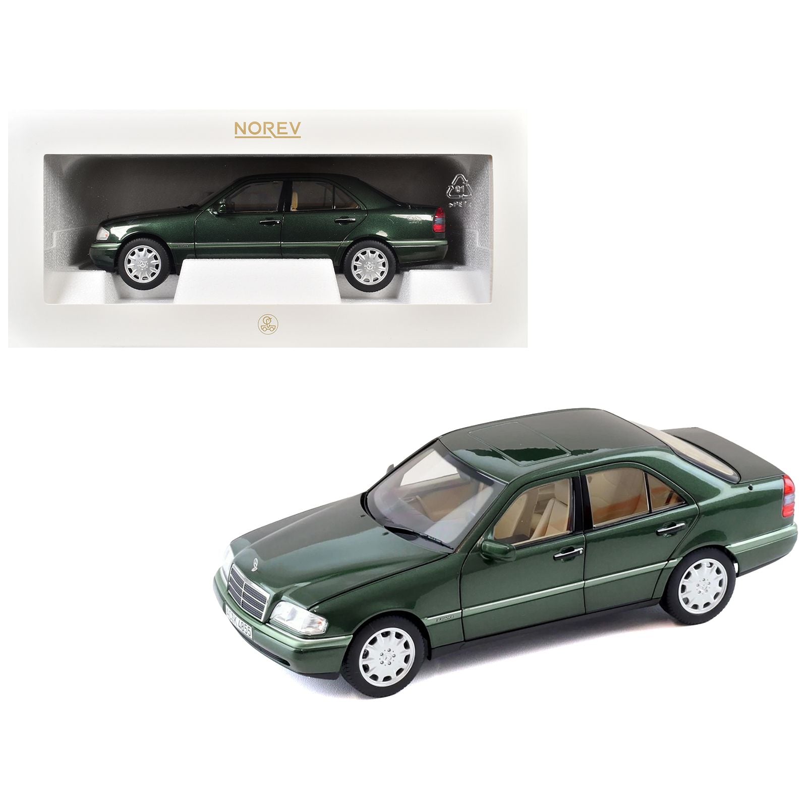 1993 Mercedes-Benz C-Class Malachite Green Metallic 1/18 Diecast Model Car by Norev