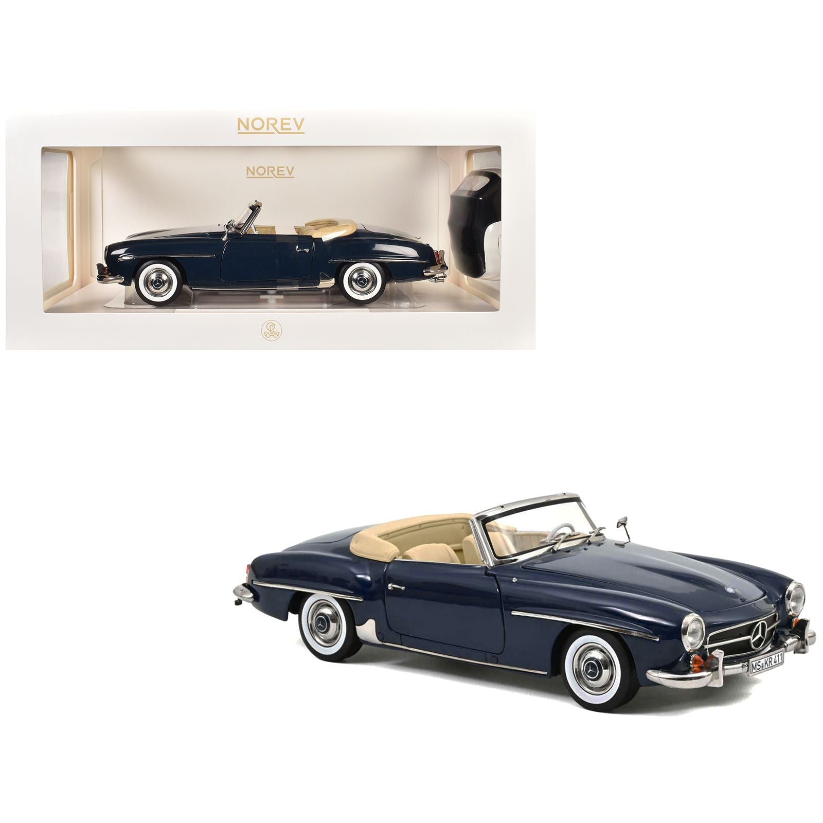 1957 Mercedes-Benz 190 SL Convertible Middle Blue with Black Top 1/18 Diecast Model Car by Norev