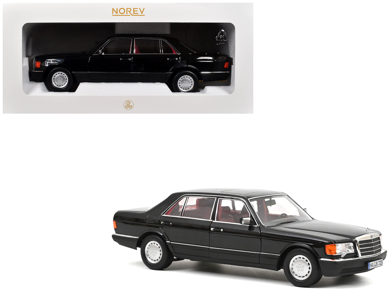 1991 Mercedes-Benz 560 SEL Type W126 Black with Red Interior 1/18 Diecast Model Car by Norev