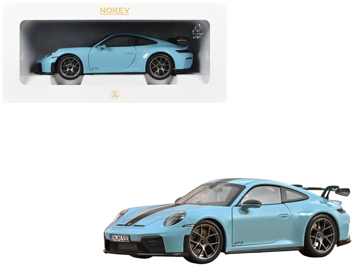 2025 Porsche 911 GT3 with Weissach Pack Gulf Blue with Carbon Stripe 1/18 Diecast Model Car by Norev