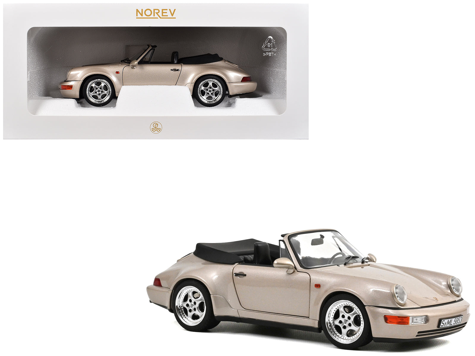 1992 Porsche 911 Carrera 2 Turbo Look Cabriolet Zermatt Silver Metallic 1/18 Diecast Model Car by Norev