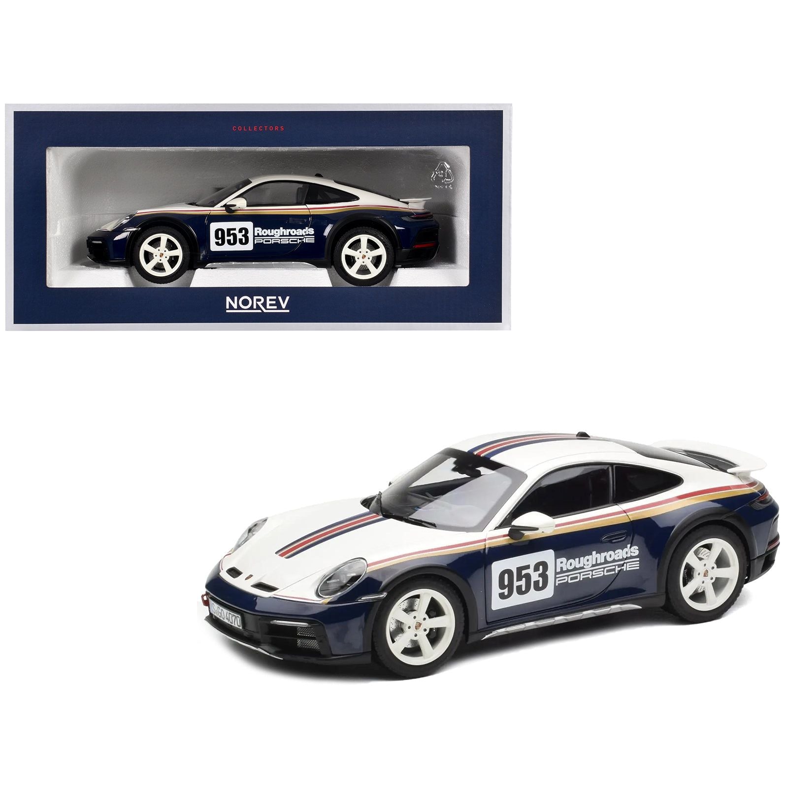 2023 Porsche 911 Dakar #953 "Roughroads Porsche" Blue and White with Stripes 1/18 Diecast Model Car by Norev