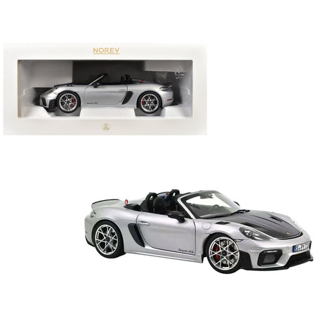 2023 Porsche 718 Spyder RS Weissach Pack GT Silver Metallic with Carbon Hood 1/18 Diecast Model Car by Norev