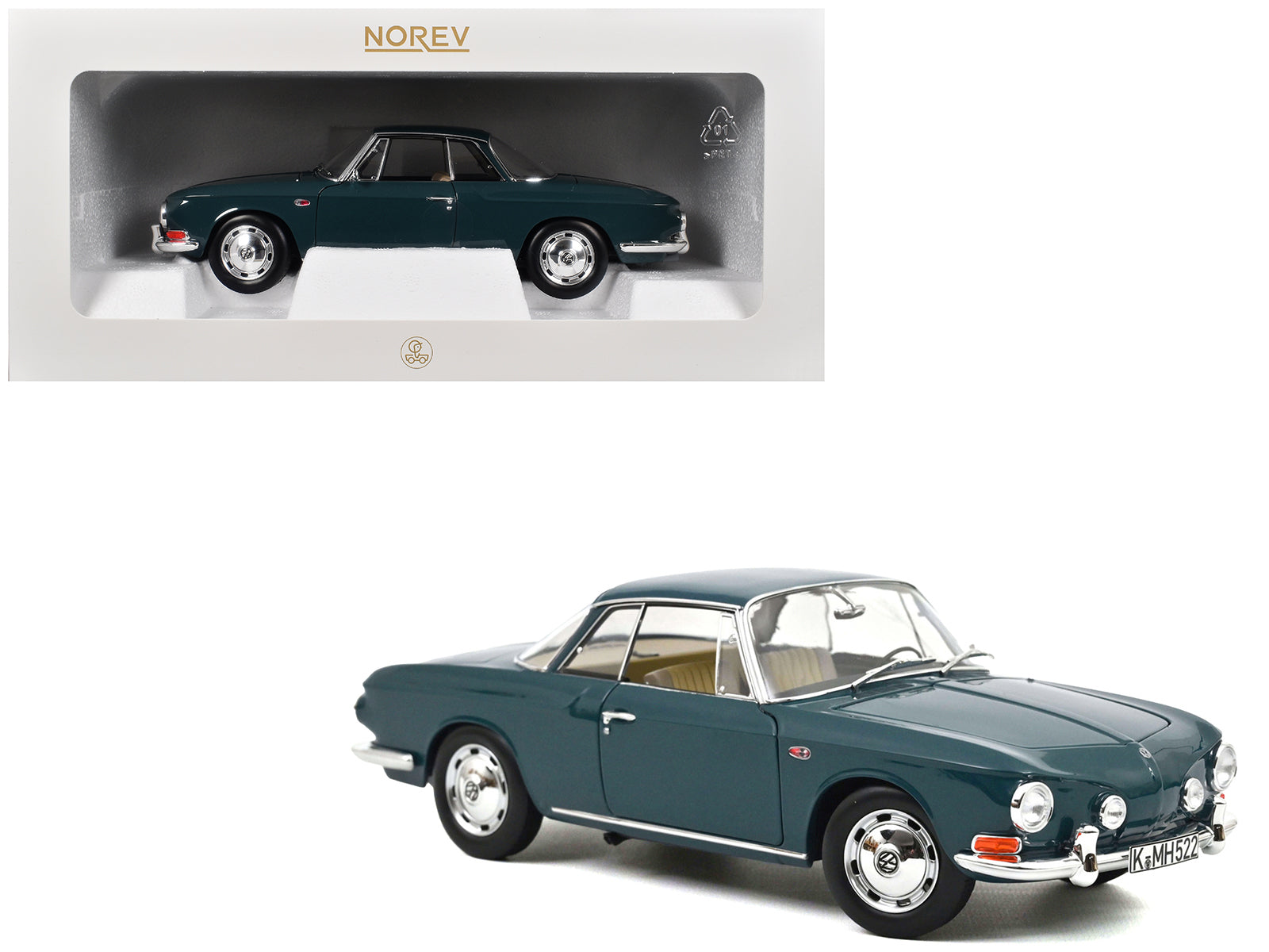 1963 Volkswagen Karmann Ghia 1500 Smaragd Green 1/18 Diecast Model Car by Norev