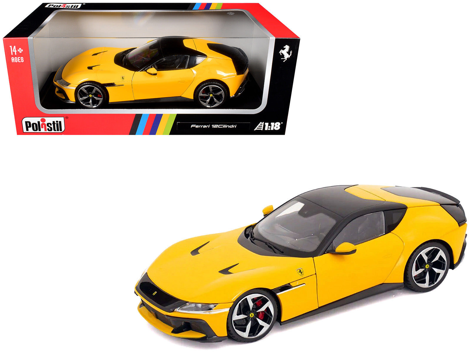2024 Ferrari 12Cilindri Giallo Monza Yellow with Black Top 1/18 Diecast Model Car by Polistil