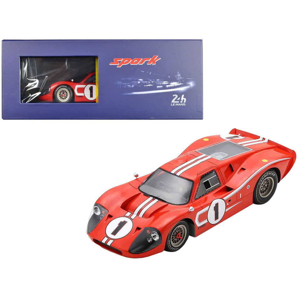 Ford GT40 MK IV #1 Dan Gurney - A. J. Foyt Winner "24 Hours of Le Mans" (1967) with Acrylic Display Case 1/18 Model Car by Spark