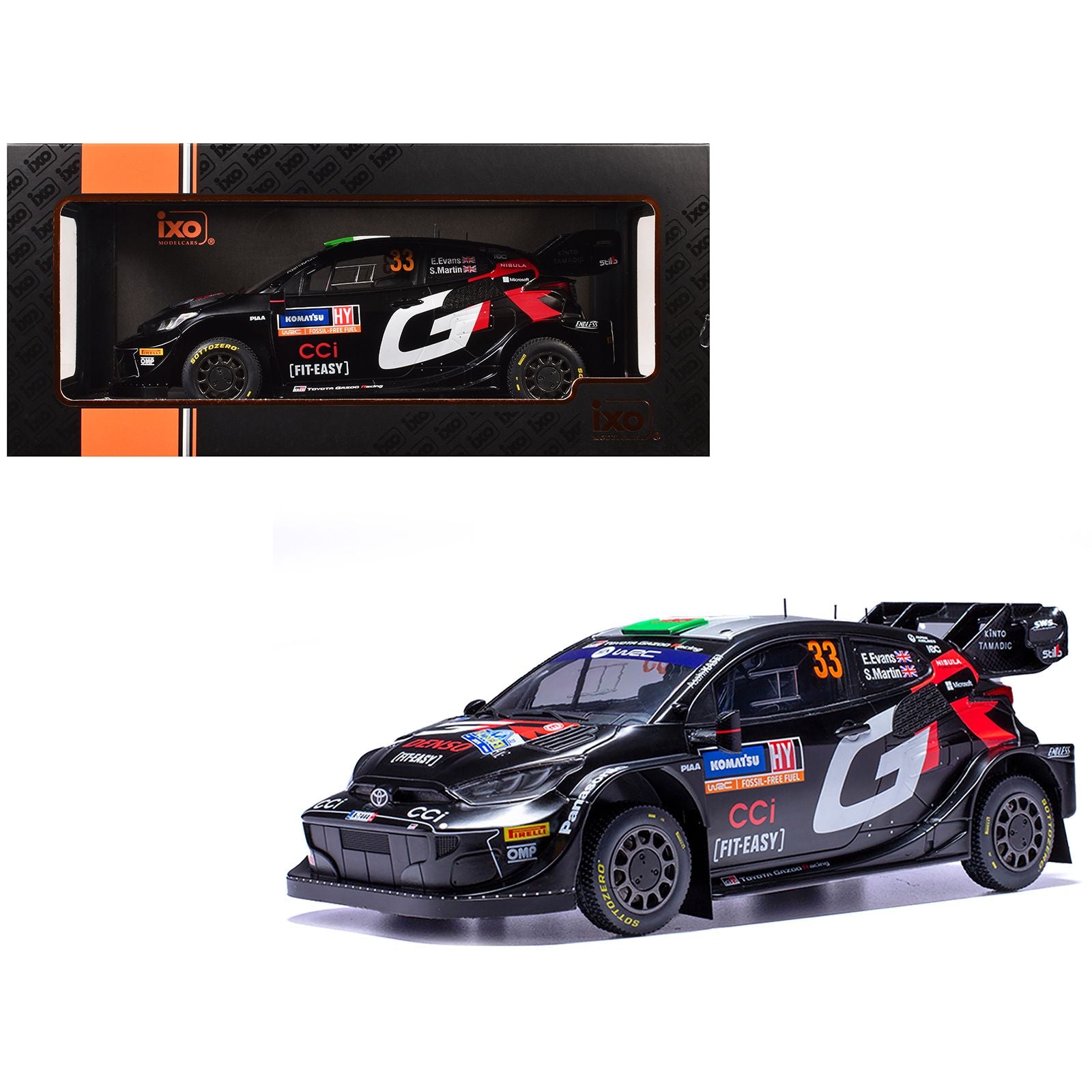 Toyota GR Yaris Rally1 Hybrid #33 Elfyn Evans - Scott Martin 2nd Place "Rally Sweden" (2024) 1/18 Diecast Model Car by IXO Models