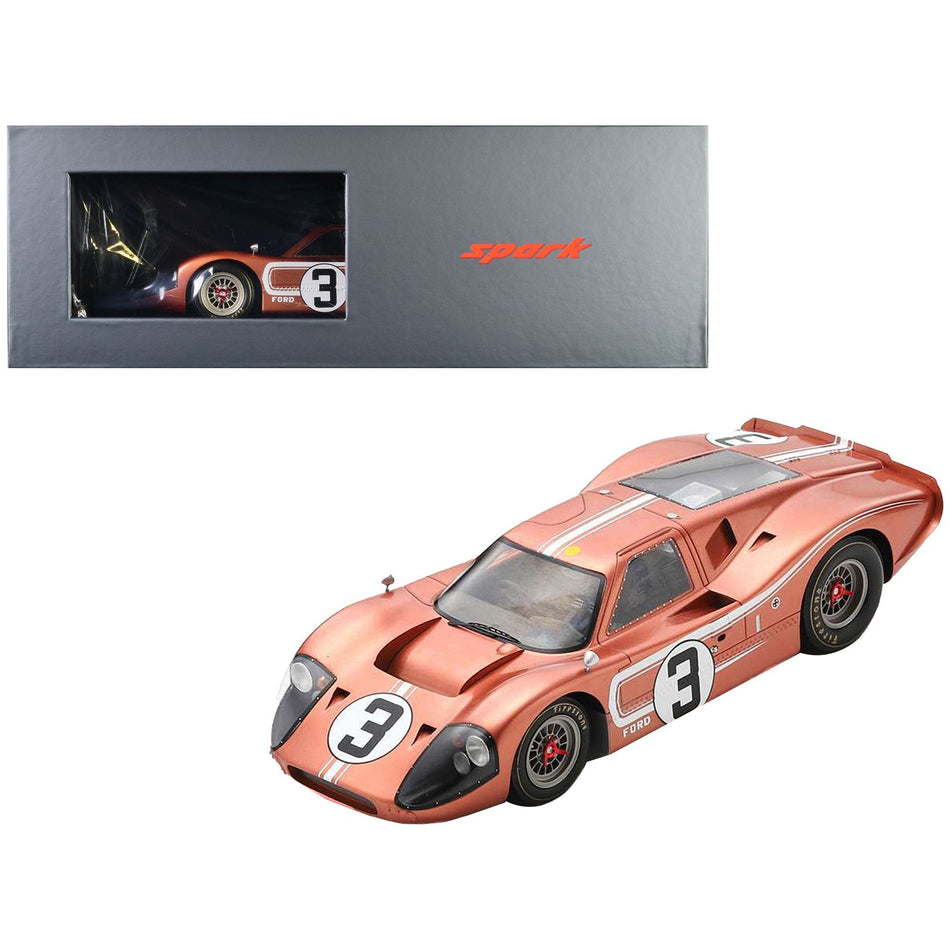 Ford GT40 MK IV #3 Mario Andretti - Lucien Bianchi "24 Hours of Le Mans" (1967) with Acrylic Display Case 1/18 Model Car by Spark