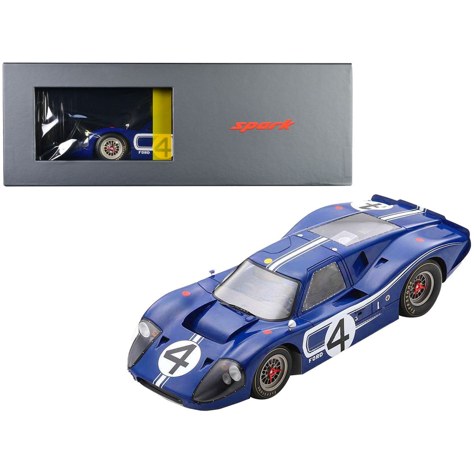 Ford GT40 MK IV #4 Denny Hulme - Lloyd Ruby "24 Hours of Le Mans" (1967) with Acrylic Display Case 1/18 Model Car by Spark