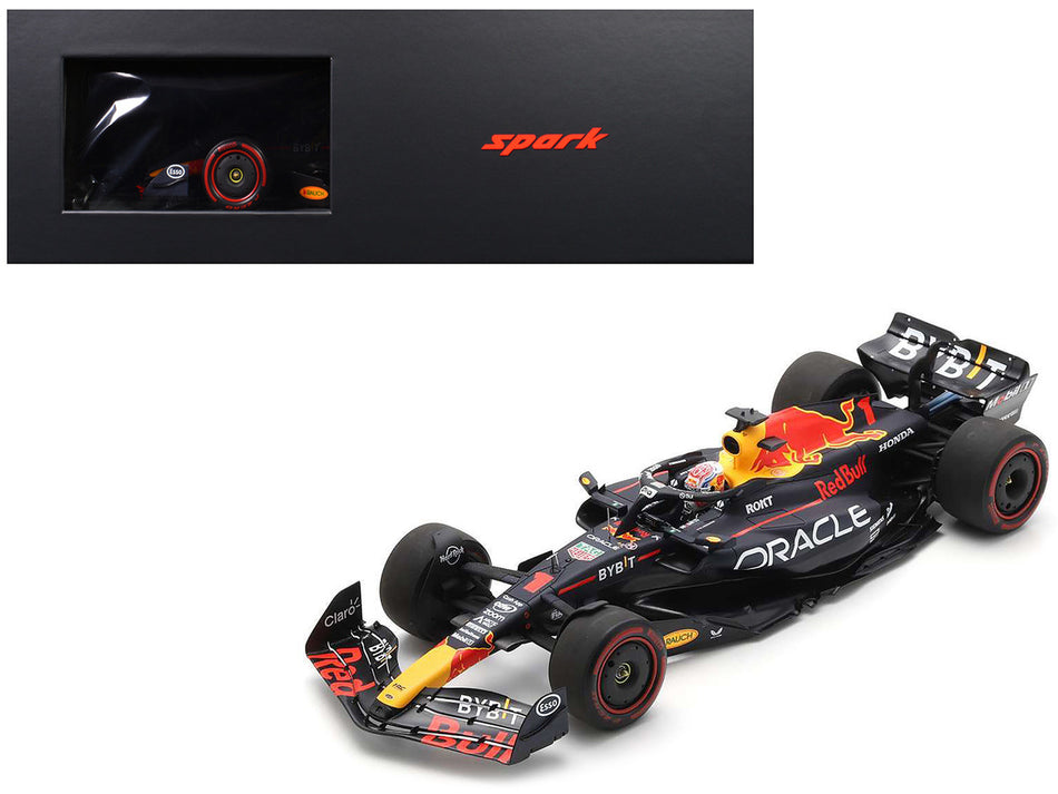 Red Bull Racing RB19 #1 Max Verstappen "Oracle" Winner "40th Career Win" Formula One F1 "Spanish GP" (2023) and Acrylic Display Case 1/18 Model Car by Spark