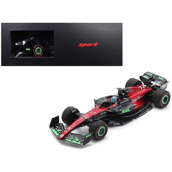 Alfa Romeo C43 #77 Valtteri Bottas "F1 Team KICK" Formula One F1 "Belgian GP" (2023) and Acrylic Display Case 1/18 Model Car by Spark
