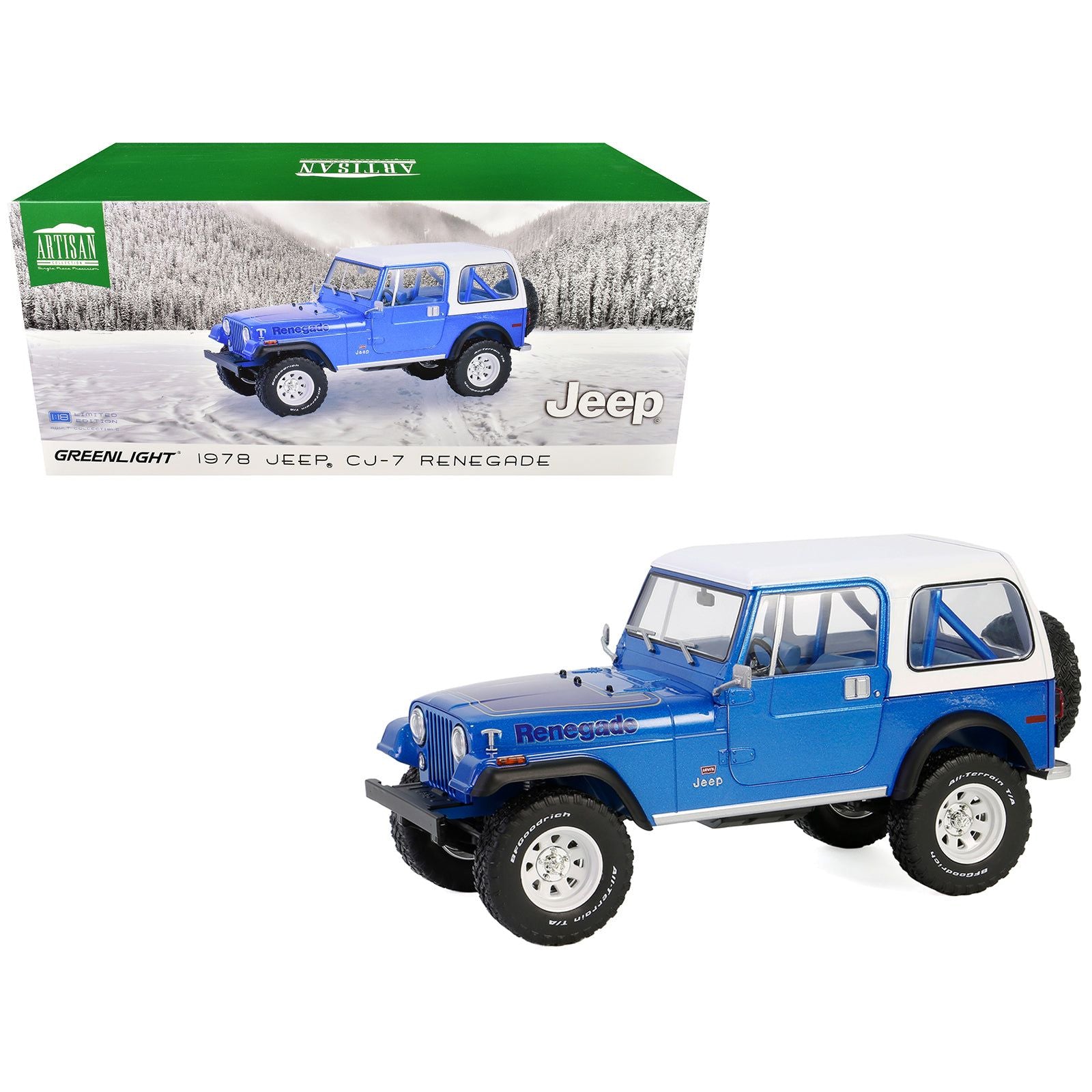 1978 Jeep CJ-7 Renegade Captain Blue Metallic with White Top "Artisan Collection" Series 1/18 Diecast Model Car by Greenlight