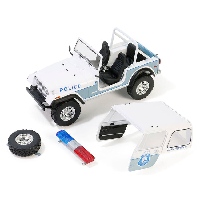 1982 Jeep CJ-7 "Clearwater Florida Police Department" White and Light Blue "Artisan Collection" Series 1/18 Diecast Model Car by Greenlight
